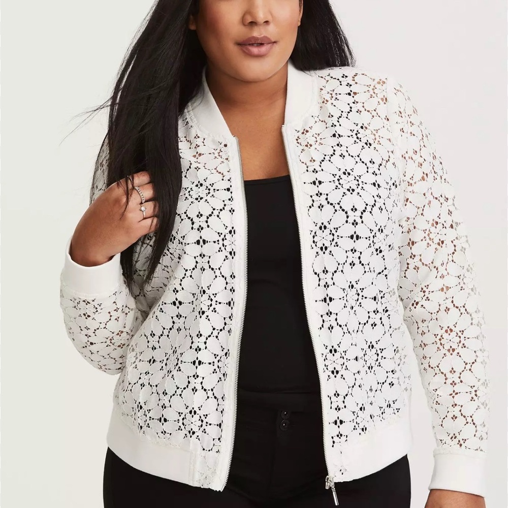 Torrid White Lace Bomber Jacket